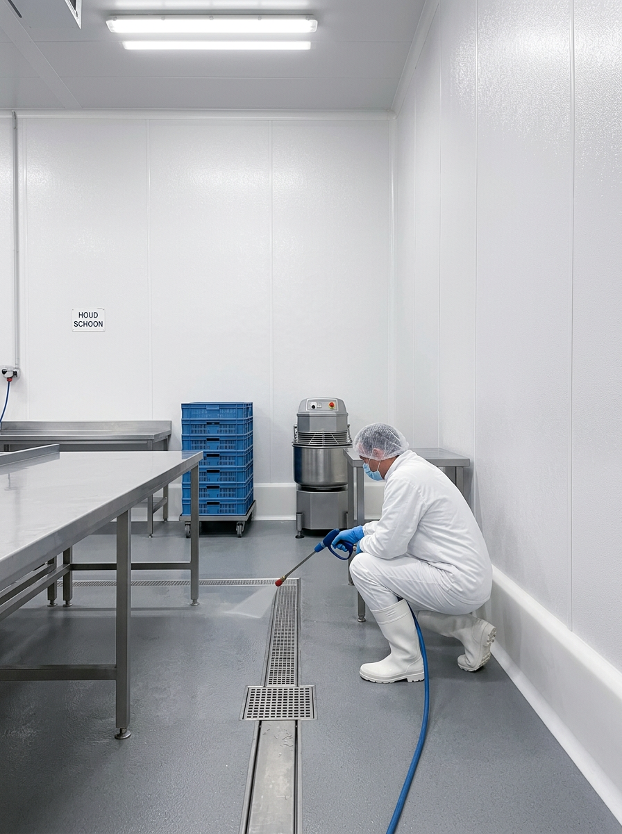 vleesverwerker of slager frp wand wonderboard schoonmaken