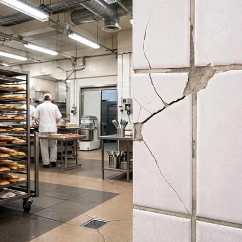 gebroken tegels in bakkerij