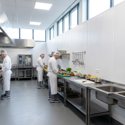 FRP-wandafwerking-systeem-horeca Hygiënisch FRP wandafwerking systeem horecakeuken