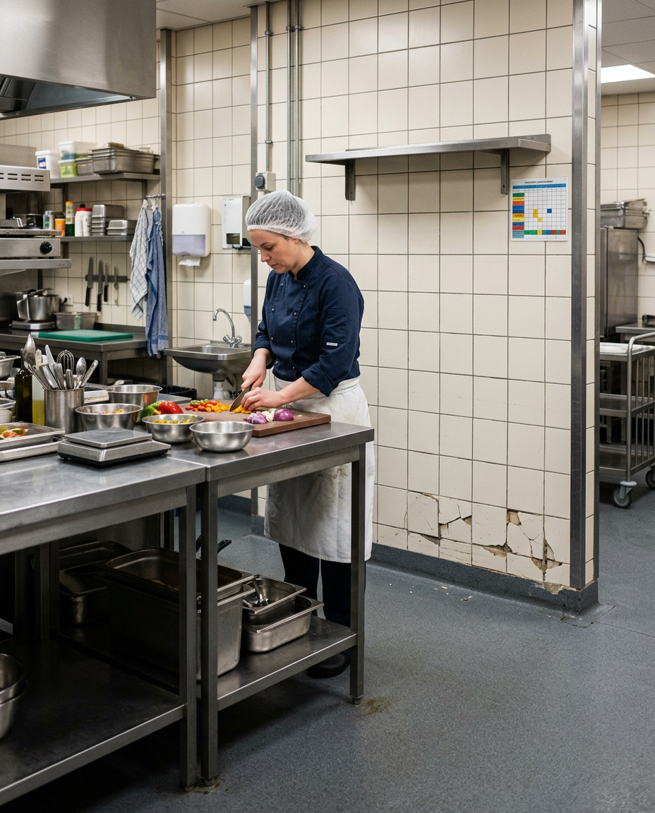 Horeca spoelkeukens frp wanden platen wonderboard schade tegels