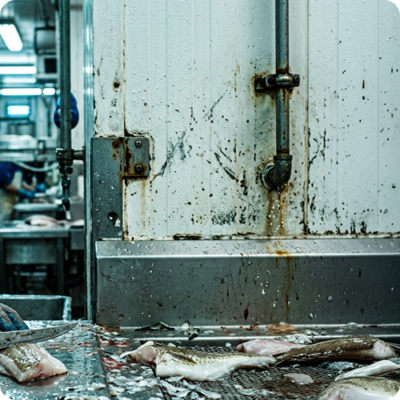 Visverwerking schade sandwich paneel intensieve reiniging