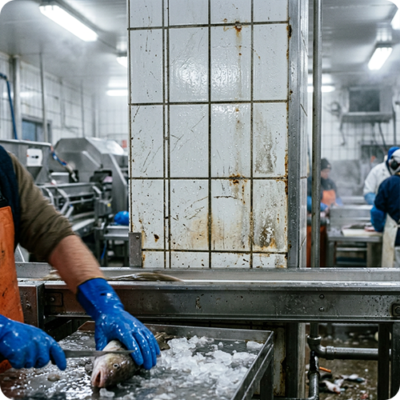 Visverwerking schade tegelwand