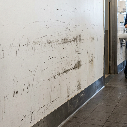 FRP-wandafwerking-horeca-beschadigde-tegel Beschadigde tegelwand horecakeuken voor FRP renovatie