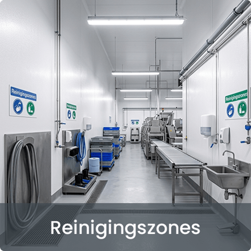 Hygiënische wandafwerking reinigingszone visverwerking hogedruk